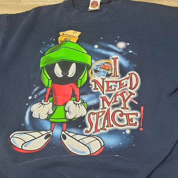 Vintage 90s Looney Tunes Marvin the Martian Sweatshirt Size: Large (Made in USA) - Picture 2 of 3